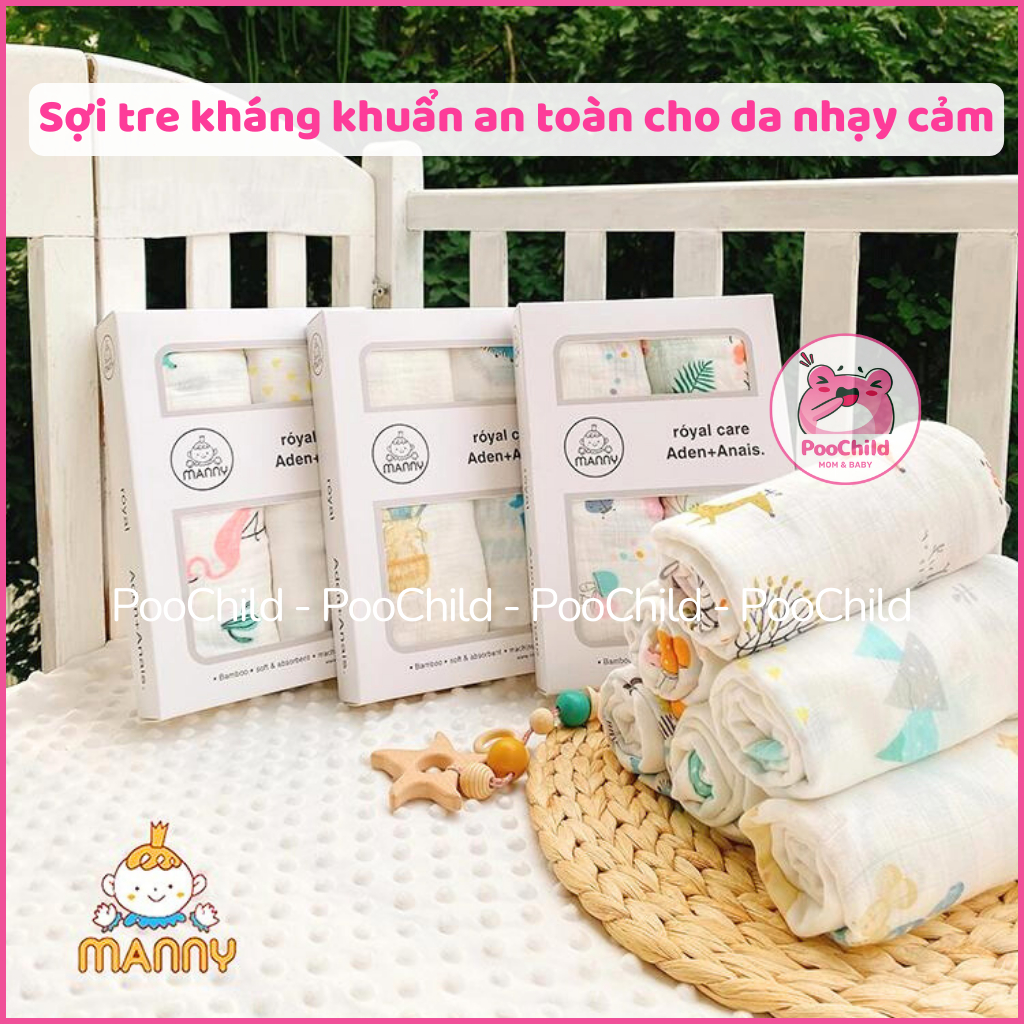 Hộp 2 khăn tắm cho bé sợi tre quấn bé đa năng 110x120cm khăn tắm em bé bamboo kích thước lớn Manny - Hình ảnh 3