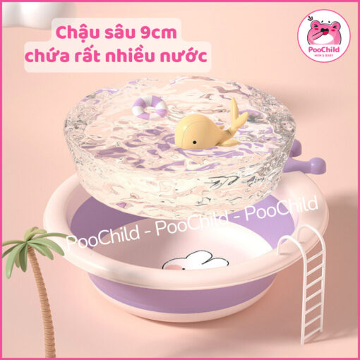 Chậu rửa mặt gấp gọn cho bé, thau rửa mặt gấp gọn cho bé sơ sinh tiện lợi có móc treo PooChild - Hình ảnh 5