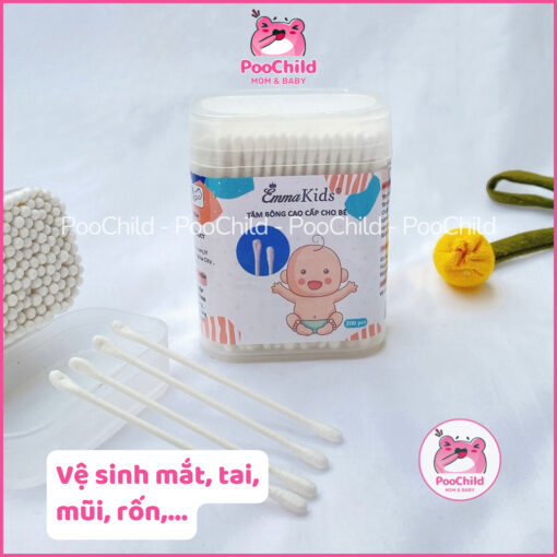 Tăm bông Emmakids 200 cây 7.2cm x 3mm thân giấy làm sạch tai mũi mắt rốn da nhạy cảm thấm hút cho bé - Hình ảnh 2