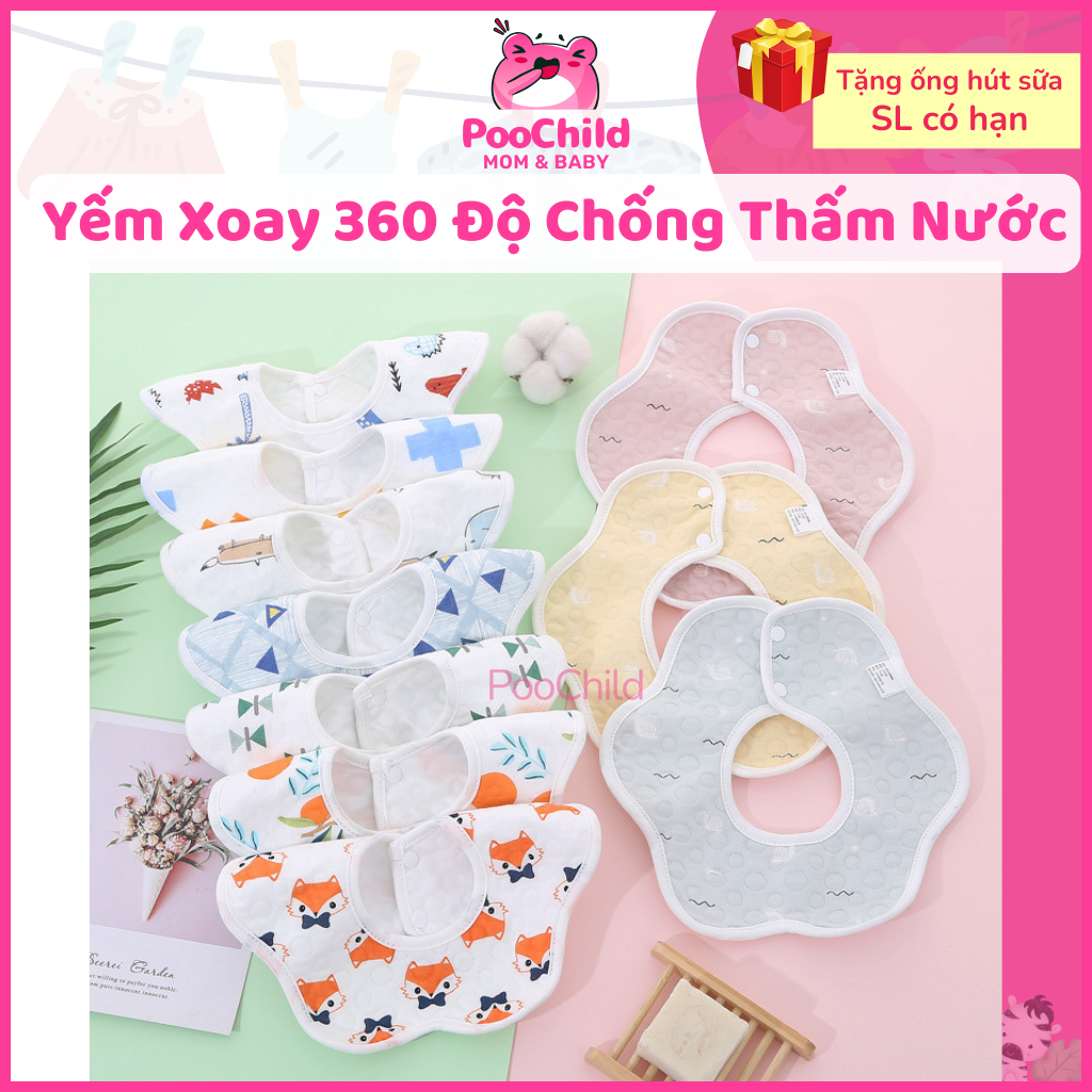 Yếm chống thấm cho bé sơ sinh xoay 360 độ yếm tròn cho bé yếm ăn dặm cho bé yếm dãi cho bé Yếm Hoa