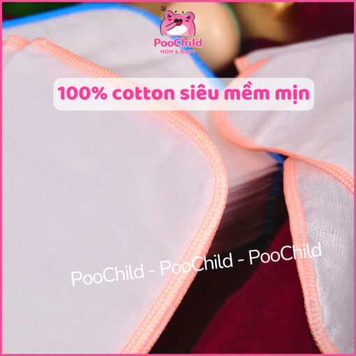 Khăn sữa cho bé, khăn gạc Nhật trắng trơn viền màu cho bé sơ sinh 3 lớp, 4 lớp set 10 cái Kim Ngân - Hình ảnh 2