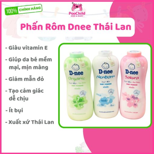 Phấn rôm phấn thơm em bé Dnee Thái Lan 350g baby powder organic cho bé cao cấp chính hãng
