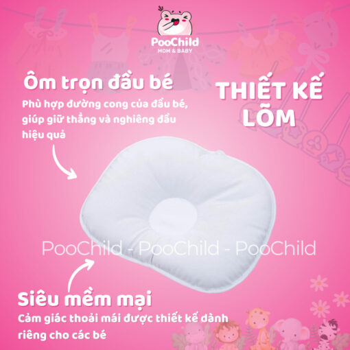 Gối chống bẹp đầu cho bé sơ sinh 0-3 PooChild, gối lõm chống méo đầu trẻ nhỏ, gối nằm em bé hình gấu - Hình ảnh 2