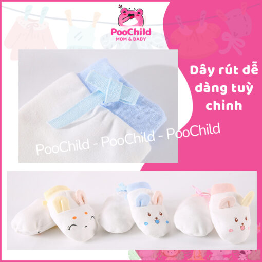 Bao tay cho bé sơ sinh đến 2 tuổi DOTINI, bao tay cotton dây rút chống cào xước dễ thương cho bé - Hình ảnh 5