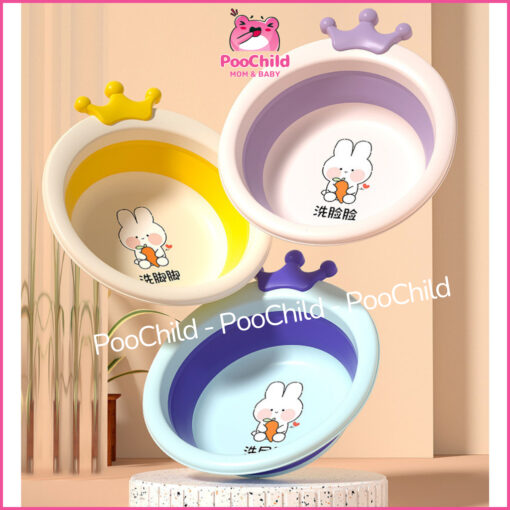 Chậu rửa mặt gấp gọn cho bé, thau rửa mặt gấp gọn cho bé sơ sinh tiện lợi có móc treo PooChild - Hình ảnh 8