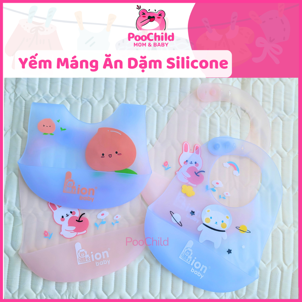 Yếm ăn dặm cho bé silicone có máng, yếm máng ăn dặm dẻo chống thấm nước siêu nhẹ dễ vệ sinh