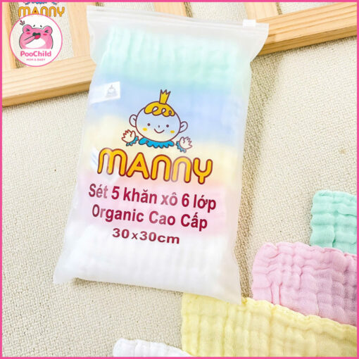 Khăn Sữa Xô 6 Lớp Manny cho bé set 5 khăn siêu mềm, khăn sữa cho bé sơ sinh 30x30cm organic thấm hút - Hình ảnh 6