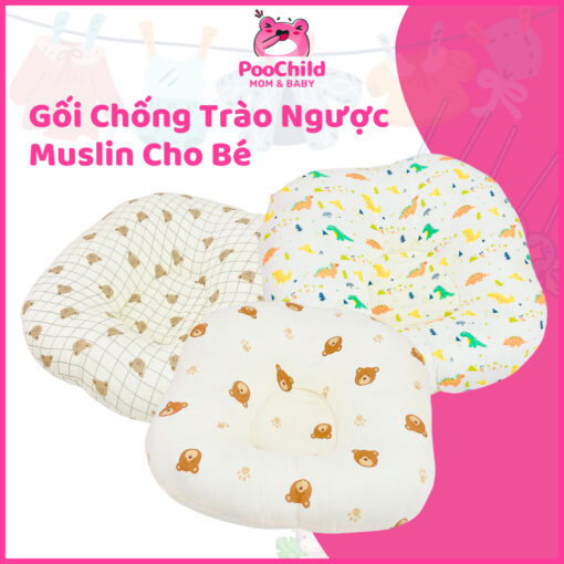Gối Chống Trào Ngược Cho Bé Vải Muslin Góc 30 Độ Đệm Ngủ Đa Năng Êm Ái PooChild