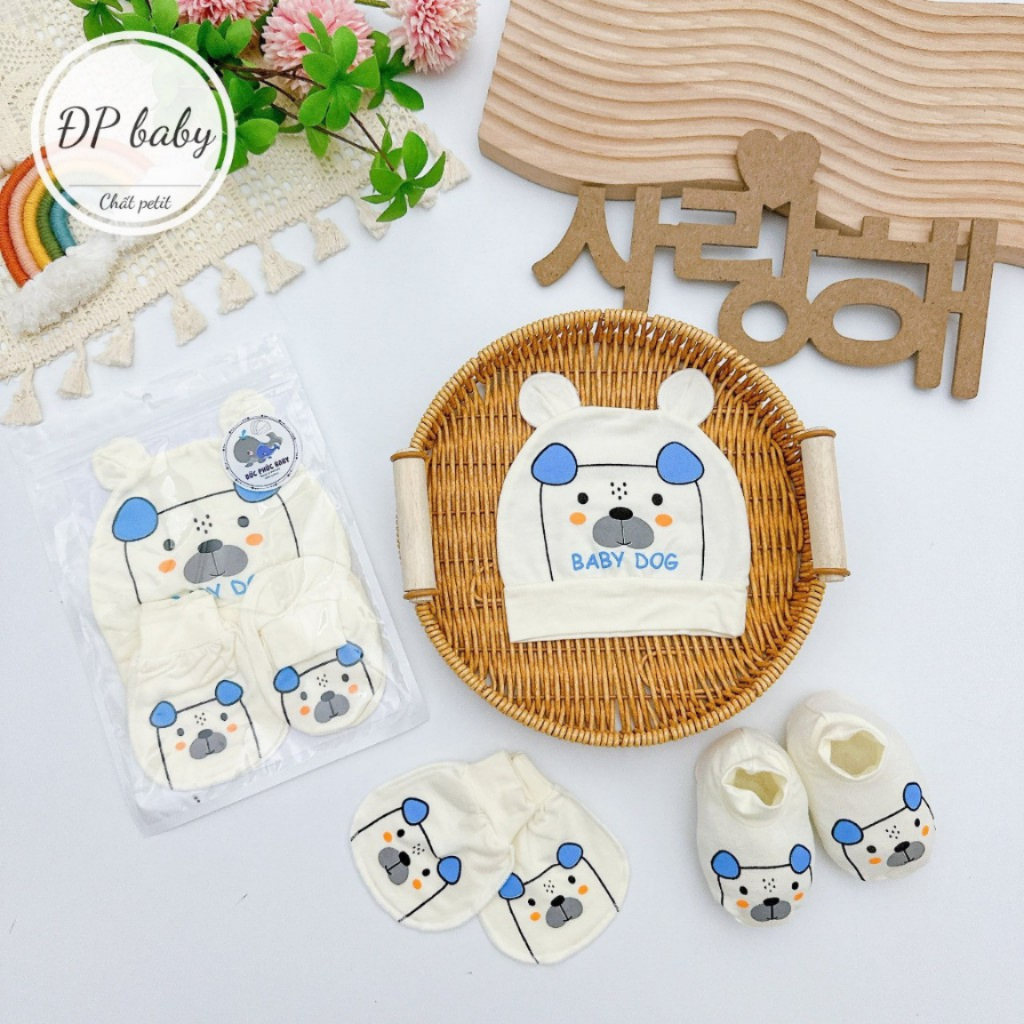 Set mũ bao tay bao chân cho bé sơ sinh chất liệu Petit nền kem họa tiết thú siêu mềm mát ĐP Baby - Hình ảnh 9