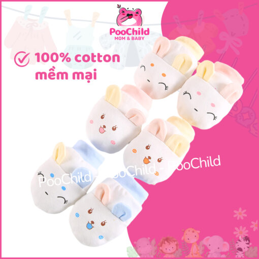 Bao tay cho bé sơ sinh đến 2 tuổi DOTINI, bao tay cotton dây rút chống cào xước dễ thương cho bé - Hình ảnh 2