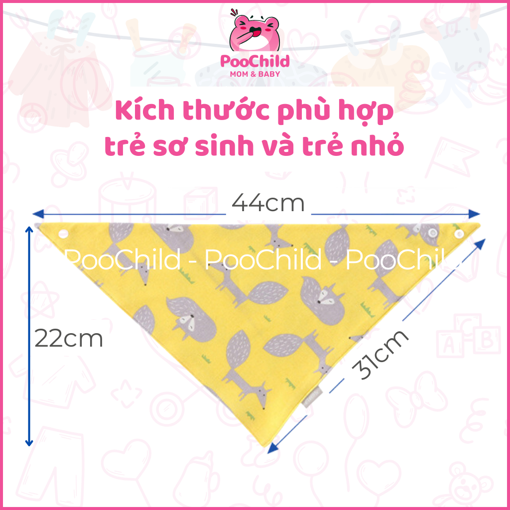 Khăn yếm tam giác cho bé vải cotton giữ ấm cổ yếm cổ thấm nước bọt có nút bấm Yếm Trái Cây - Hình ảnh 2