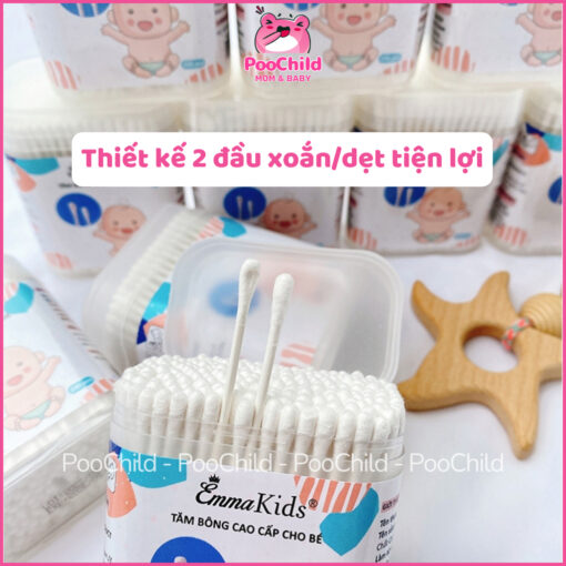 Tăm bông Emmakids 200 cây 7.2cm x 3mm thân giấy làm sạch tai mũi mắt rốn da nhạy cảm thấm hút cho bé - Hình ảnh 3