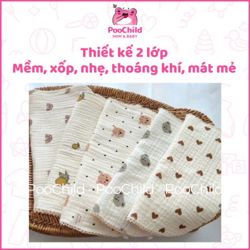 Khăn sữa Muslin Organic Zeloo hộp 5 khăn 30x30cm, khăn sữa cho bé 2 lớp mềm mịn không xù lông - Hình ảnh 5