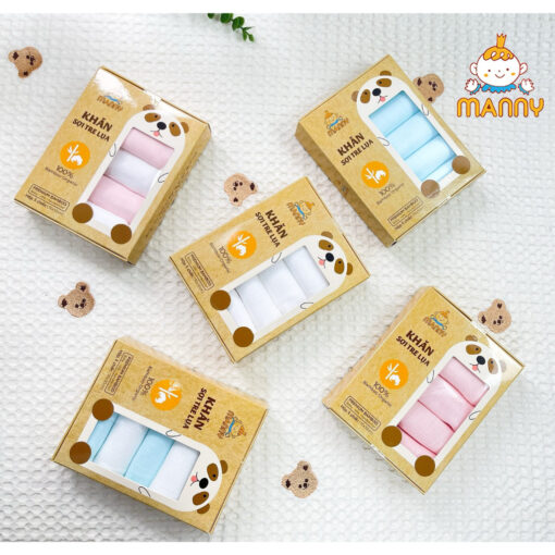 Khăn sữa sợi tre lụa Manny cho bé hộp 5 khăn, khăn sữa cho bé sơ sinh 30x30cm 100% sợi tre organic - Hình ảnh 8