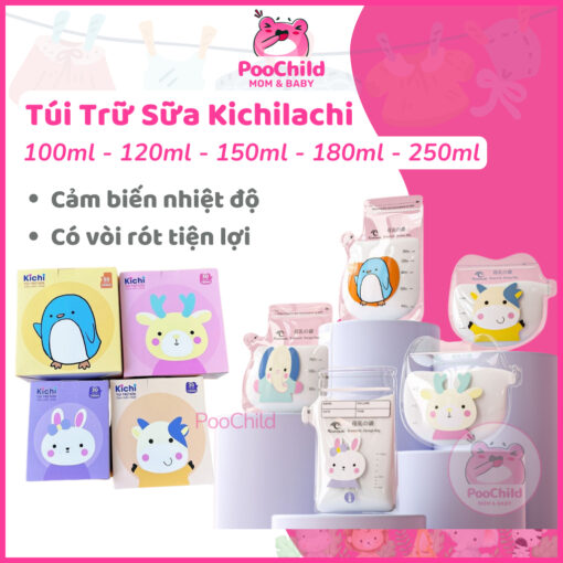 Túi trữ sữa Kichilachi có vòi cảm biến nhiệt độ 100ml/120ml/150ml/180ml/250ml túi đựng sữa mẹ để ngăn đông khoá zip