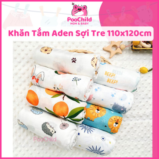 Khăn tắm sợi tre cho bé Manny 110x120cm mềm mịn kháng khuẩn thoáng khí thấm hút tốt đa chức năng