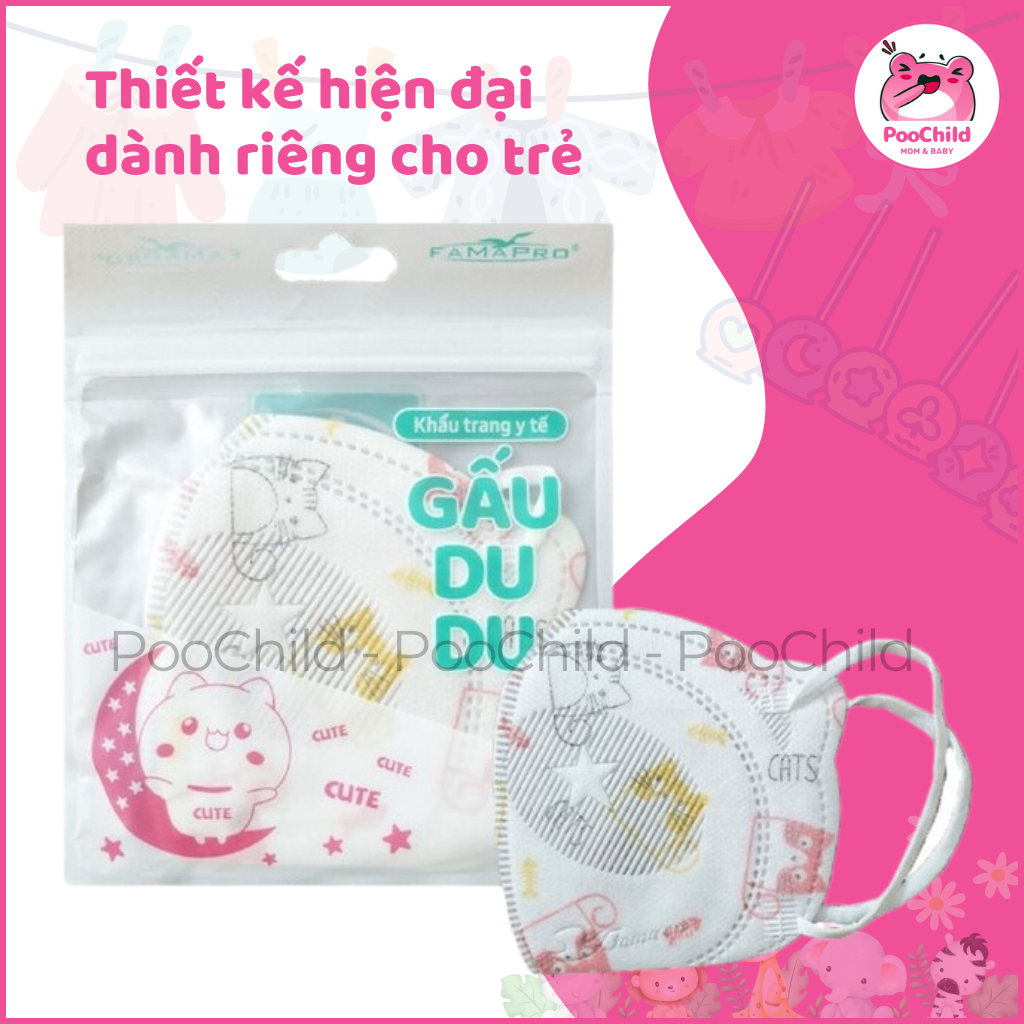 Khẩu Trang Y Tế Cho Bé Famapro Gấu Du Du Kháng Khuẩn, Thoáng Khí, Túi 10 Cái, Dành Cho Trẻ 2-4 Tuổi - Hình ảnh 5