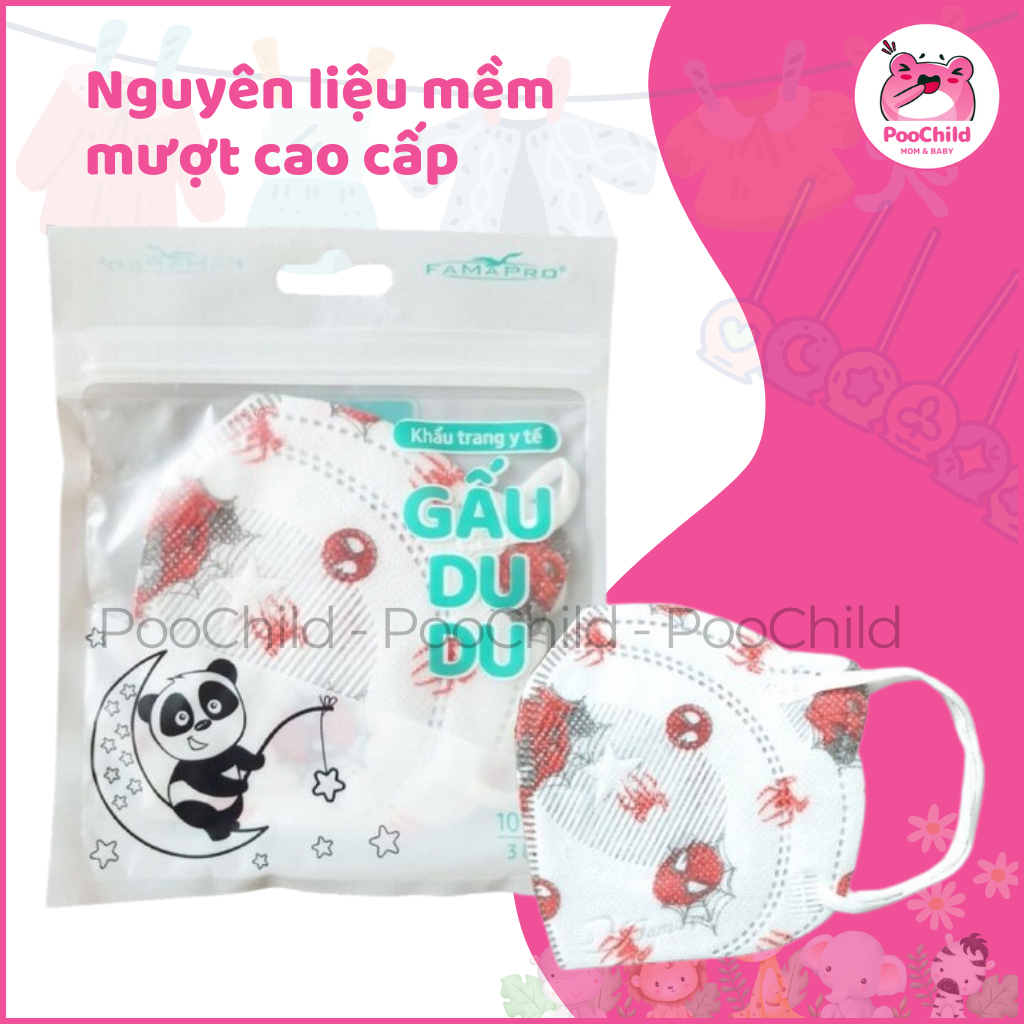 Khẩu Trang Y Tế Cho Bé Famapro Gấu Du Du Kháng Khuẩn, Thoáng Khí, Túi 10 Cái, Dành Cho Trẻ 2-4 Tuổi - Hình ảnh 7