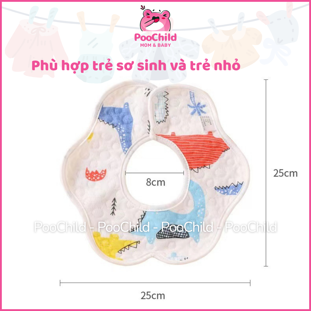 Yếm chống thấm cho bé sơ sinh xoay 360 độ yếm tròn cho bé yếm ăn dặm cho bé yếm dãi cho bé Yếm Hoa - Hình ảnh 6