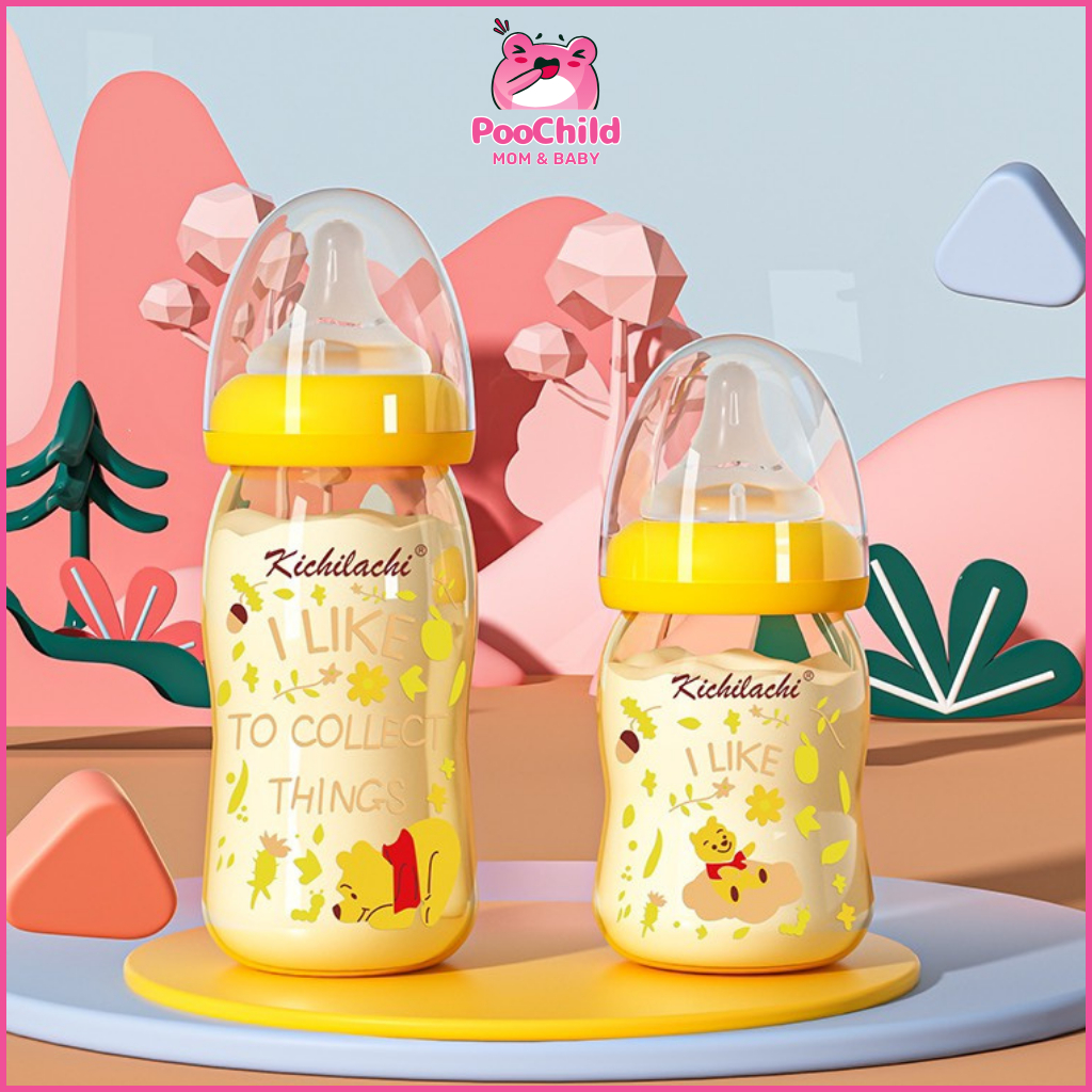 Bình sữa cổ rộng cho bé Kichilachi PPSU dung tích 90ml/ 160ml/ 260ml hình gấu tặng kèm 1 núm ti - Hình ảnh 7