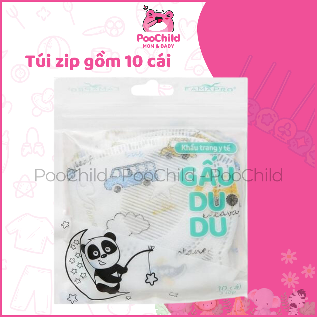 Khẩu Trang Y Tế Cho Bé Famapro Gấu Du Du Kháng Khuẩn, Thoáng Khí, Túi 10 Cái, Dành Cho Trẻ 2-4 Tuổi - Hình ảnh 9