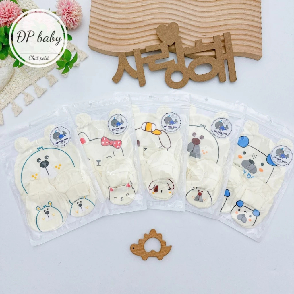 Set mũ bao tay bao chân cho bé sơ sinh chất liệu Petit nền kem họa tiết thú siêu mềm mát ĐP Baby - Hình ảnh 6