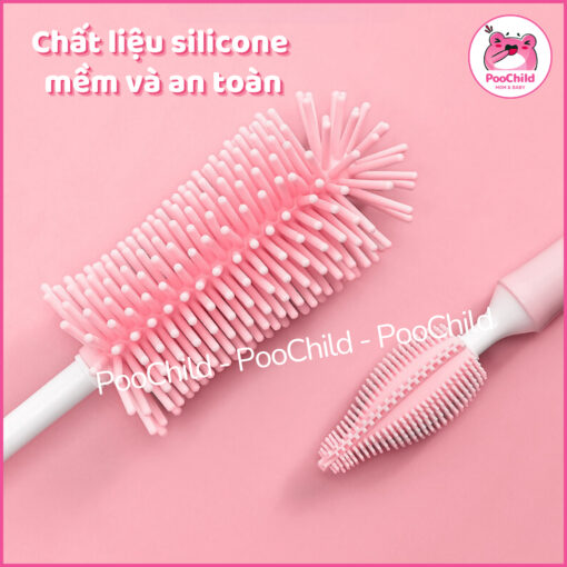 Cọ rửa bình sữa silicon rửa bình sữa núm ti 3 chi tiết tay cầm xoay 360 độ vệ sinh bình sữa cho bé - Hình ảnh 5