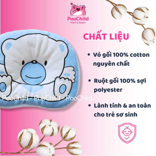 Gối chống bẹp đầu cho bé sơ sinh 0-3 PooChild, gối lõm chống méo đầu trẻ nhỏ, gối nằm em bé hình gấu - Hình ảnh 4