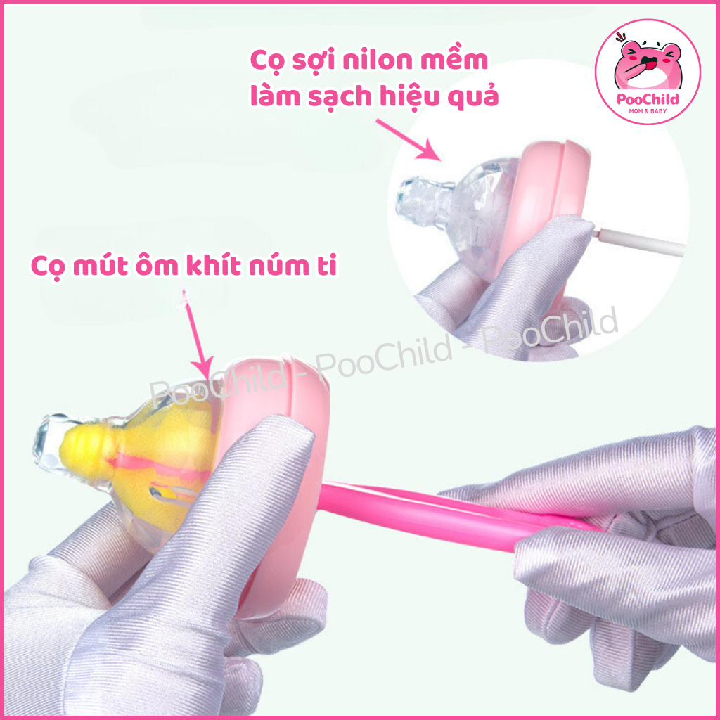 Bộ cọ rửa bình sữa 5 chi tiết, bộ rửa bình sữa núm ti mút xoay 360 độ vệ sinh bình sữa cho bé - Hình ảnh 5