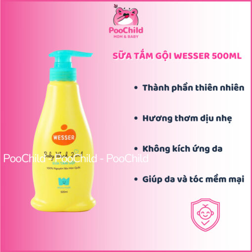 Sữa tắm gội Wesser 2 in 1 500ml 200ml cho bé thành phần thiên nhiên an toàn cho em bé - Hình ảnh 2