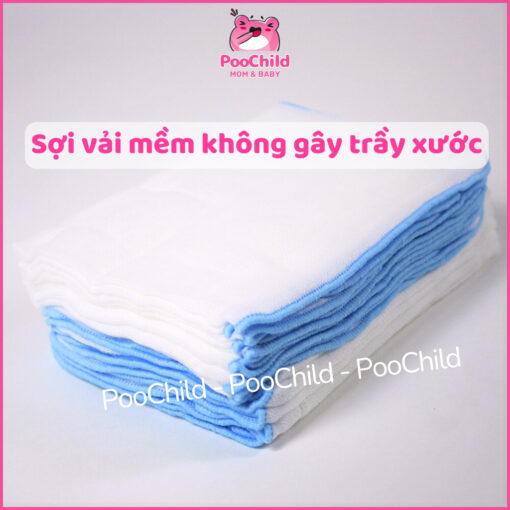 Khăn sữa cho bé, khăn gạc Nhật trắng trơn viền màu cho bé sơ sinh 3 lớp, 4 lớp set 10 cái Kim Ngân - Hình ảnh 3