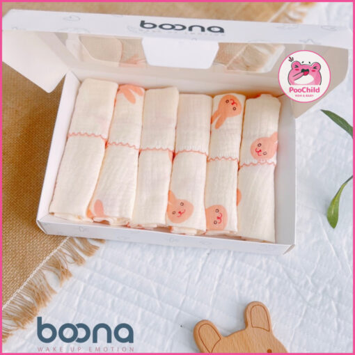 Khăn sữa Muslin Boona 2 lớp cho bé sơ sinh - Hộp 6 khăn mềm mại, không xù lông (30x30cm) - Hình ảnh 8