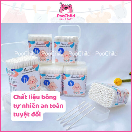 Tăm bông Emmakids 200 cây 7.2cm x 3mm thân giấy làm sạch tai mũi mắt rốn da nhạy cảm thấm hút cho bé - Hình ảnh 4