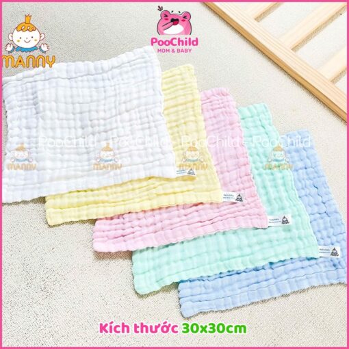 Khăn Sữa Xô 6 Lớp Manny cho bé set 5 khăn siêu mềm, khăn sữa cho bé sơ sinh 30x30cm organic thấm hút - Hình ảnh 4