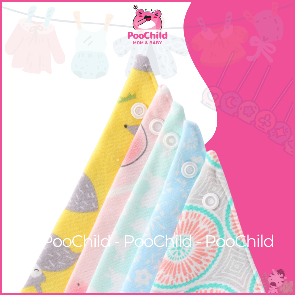 Khăn yếm tam giác cho bé vải cotton giữ ấm cổ yếm cổ thấm nước bọt có nút bấm Yếm Trái Cây - Hình ảnh 6