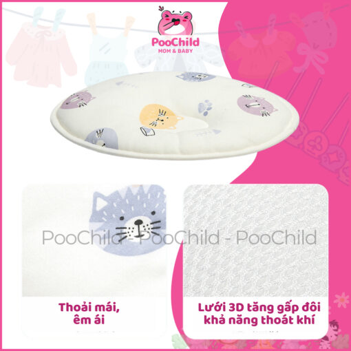 Gối lõm chống bẹp đầu cho bé sơ sinh PooChild dạng tròn, thấm mồ hôi, ngủ ngon, dễ giặt, thoáng khí - Hình ảnh 3