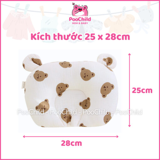 Gối cho bé sơ sinh chống bẹp đầu PooChild, gối lõm chống méo đầu, xô muslin, gối nằm em bé tai thỏ - Hình ảnh 5