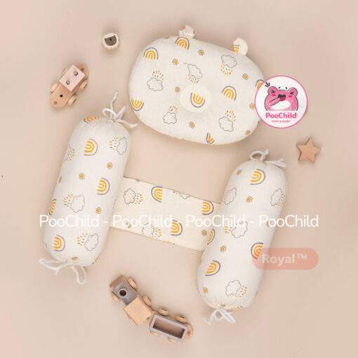 Bộ gối chặn cho bé sơ sinh xô muslin, bộ chặn bông và gối nằm vải xô chống lăn, gối chẹn 2 bên Royal - Hình ảnh 3