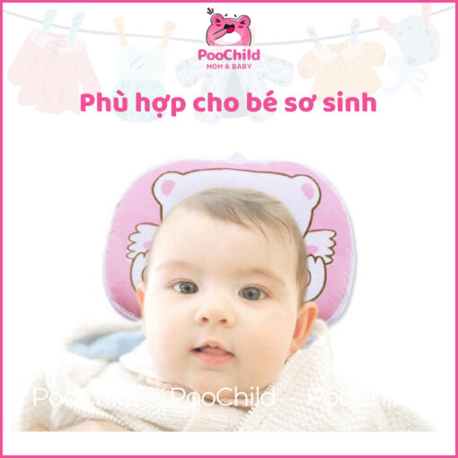 Gối chống bẹp đầu cho bé sơ sinh 0-3 PooChild, gối lõm chống méo đầu trẻ nhỏ, gối nằm em bé hình gấu - Hình ảnh 7