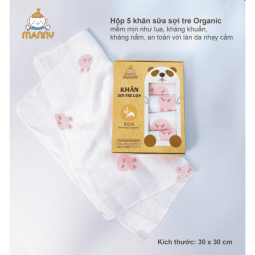 Khăn sữa sợi tre lụa Manny cho bé hộp 5 khăn, khăn sữa cho bé sơ sinh 30x30cm 100% sợi tre organic - Hình ảnh 3