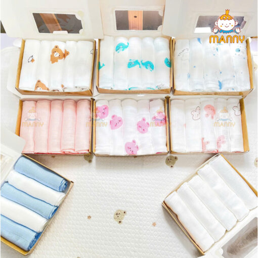 Khăn sữa sợi tre lụa Manny cho bé hộp 5 khăn, khăn sữa cho bé sơ sinh 30x30cm 100% sợi tre organic - Hình ảnh 9