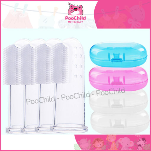Bàn chải đánh răng cho bé xỏ ngón silicon, rơ lưỡi silicon cho bé an toàn, dễ vệ sinh, có hộp đựng - Hình ảnh 7