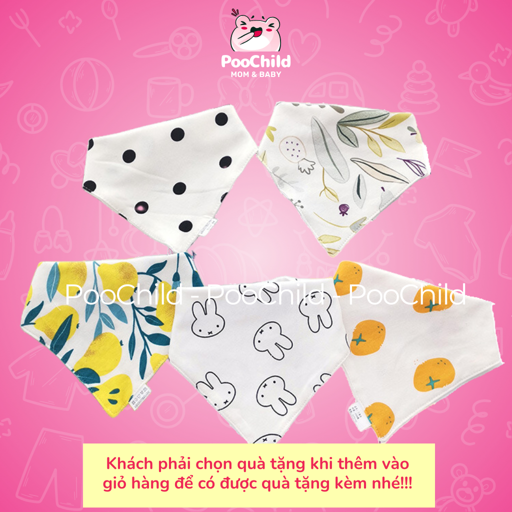 Khăn yếm tam giác cho bé vải cotton giữ ấm cổ yếm cổ thấm nước bọt có nút bấm nhiều mẫu bé trai gái - Hình ảnh 6
