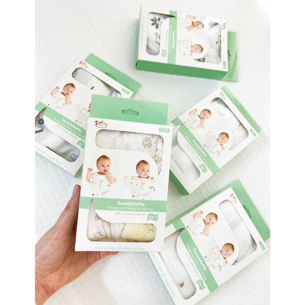Nhộng chũn thông hơi mở tay cho bé sơ sinh Zeloo nhộng lưới cotton quấn chũn cho bé ngủ ngon mềm mại chống giật mình - Hình ảnh 9