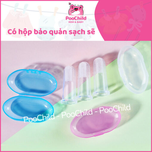 Bàn chải đánh răng cho bé xỏ ngón silicon, rơ lưỡi silicon cho bé an toàn, dễ vệ sinh, có hộp đựng - Hình ảnh 6